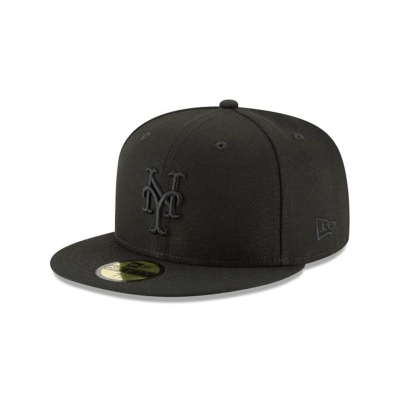 Black New York Mets Hat - New Era MLB Blackout Basic 59FIFTY Fitted Caps USA7612385